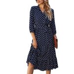 Femmes robes longues �t� floral � demi manche maxi robe r�tro � pois col v �l�gant swing robe robe de ...