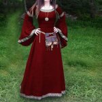 Femmes robe mdivale renaissance fit irrgulire  manches longues cosplay robe maxi @rouge
