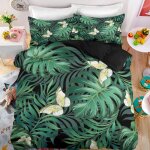 Feuilles vertes tropicales et papillons parure de lit 3 pieces 1 housse de couette 200 * 200cm et 2 taies ...