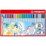 Feutre pinceau - stabilo - pen 68 brush - bote mtal 25 feutres - 19 couleurs assorties - pointe souple ...