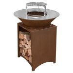 Fiesta brasero haut acier corten avec plaque et grille amovible inox barbecue plancha extrieur  100 ...