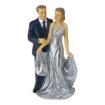 Figurine couple mari� - unique - 25 ans - r�sine - 11 cm - argent paillet�