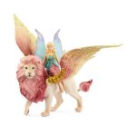 Figurine elfe sur lion ail� figurine f�e d�tachable chevauchant un lion rose magique avec des parties ...