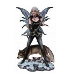 Figurine de f�e archer accompagn�dun loup statuette en r�sine d�coration f��rique