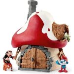 Figurine schleich - maison des schtroumpfs avec 2 figurines - schtroumpf et gargamel