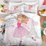 Fille ballerine et tour eiffel parure de lit 3 pieces 1 housse de couette 150 * 200cm et 2 taies doreillers ...