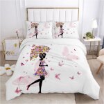 Fille de fleurs avec papillons parure de lit 3 pieces 1 housse de couette 200 * 200cm et 2 taies doreillers ...
