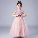 Filles princesse robe paillettes tulle col rond sans manches robe formelle fte danniversaire - rose