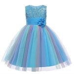 Filles princesse robe paillettes tulle fleur arc - en - ciel col rond sans manches robe formelle fte ...