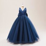 Fille robe de mariage longue lgant chic sans manche pour anniversaire soire cocktail - bleu marine ...