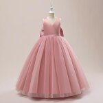 Fille robe de mariage longue lgant chic sans manche pour anniversaire soire cocktail - rose
