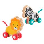 Fisher - price animaux � pousser en bois - v�hicule lion et z�bre pour jeu � quatre pattes - 2 pi�ces ...