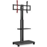 Fitueyes chariot tv mobile avec socle en bois support tv roulant 2 tablettes sur roulettes pour �cran ...