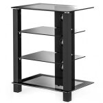Fitueyes meuble tv en verre tremp� avec 4 �tag�res gestion des c�ble