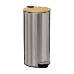 5five - poubelle cuisine 30 litres - inox - modern color - couvercle en bambou - seau amovible et poign�e ...