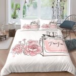 Flacon de parfum fleurs roses parure de lit 3 pieces 1 housse de couette 220 * 240cm et 2 taies doreillers ...
