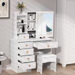Flasidu coiffeuse avec miroir coulissant table de maquillage avec 6 tiroirs 80 * 37 * 122cm moderne blanc ...