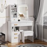 Flasidu coiffeuse avec miroir et tabouret confortable table de maquillage moderne 5 tiroirs blanc 80 ...