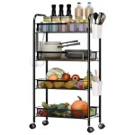 Desserte de cuisine - flasidu - 4 niveaux - acier au carbone - noir - roulettes pivotantes 360� - 44 ...