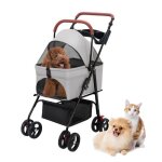 Flasidu poussette buggy pour chiens 50l x 57l x 96h cm pliable imperm�able tissu oxford 4 roues gris ...