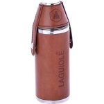 Flasque  alcool avec 2 verres - inox et similicuir marron