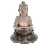 Fontaine de jardin - lumineo - bouddha assis - gris - eclairage led