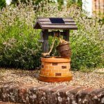 Fontaine solaire puits - smart solar - cascade - marron - bois et r�sine � effet pierre - alimentation ...