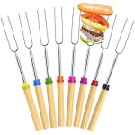 Fourchette a barbecue t�lescopique guimauve b�tons � r�tir en acier inoxydable avec manche en bois brochettes ...