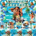 Fournitures de f�te danniversaire moana d�corations de f�te moana ensemble de vaisselle ballons banni�re ...