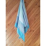 Fouta 100 cm x 200 cm five turquoise bleu et vert mint - 100% coton - finition franges