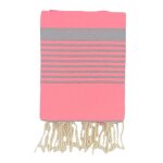 Fouta - la maison damelie - arthur - rose fluo - rayures gris ciment