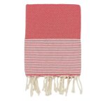 Fouta - la maison damelie - lilane corail - 100 cm x 200 cm - tissage nid dabeille - finition franges ...