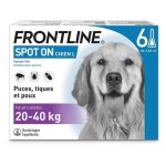 Frontline spot on chien - anti - puces anti - tiques pour chien l - 20 - 40kg - 6 pipettes