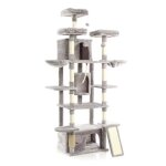 Fudajo arbre � chat bois gris 126cm griffoir maisonnette hamac balle jeu ludique animal domestique
