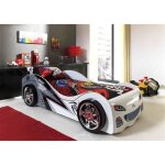 Fun lit voiture enfant 90x200 cm - style junior - blanc Fun lit voiture enfant 90x200 cm - style junior - blanc