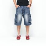 Funmoon - bermuda hommes en jean pas cher en multi - poche baggy masculin