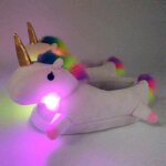 Funmoon blanc licorne chaussons illumin�es enfant hiver chaud pantoufles en coton pour 26cm taille appropri�e: ...