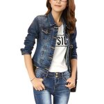 Funmoon bleu blouson femme en denim veste jean bombers jacket courte manche longue col revers boutonn ...