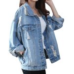 Funmoon blouson femmes minetom printemps automne classique bleu denim �l�gant bouton en jeans retro manches ...
