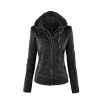 Funmoon blouson femmes perfecto slim en cuir amovible fermeture glissire caps capuchon chaud courts ...