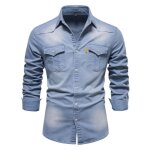 Chemise en denim homme manches longues slim fit - funmoon - bleu clair - marque luxe