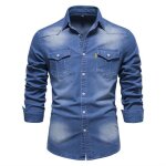 Chemise en denim homme manche longue slim fit - funmoon - bleu - marque luxe