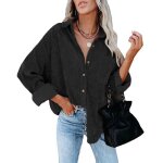 Chemise femme velours côtelé funmoon - loose - manches longues - noir Chemise femme velours côtelé funmoon - loose - manches longues - noir