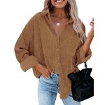Chemise femme velours ctel funmoon - marron - loose - manches longues - col chemise