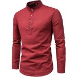 Funmoon chemise homme marque luxe en lin couleur unie manche longue chemise homme col mao casual pour ...