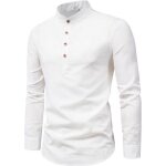 Funmoon chemise homme marque luxe en lin couleur unie manche longue chemise homme col mao casual pour ...