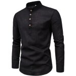 Funmoon chemise homme marque luxe en lin couleur unie manche longue chemise homme col mao casual pour ...