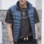 Funmoon doudoune hommes ultra l�g�re sans manche down zipp�e hiver pour compressible bleu clair