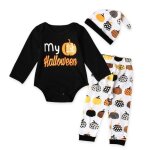 Funmoon gar�on b�b� combinaison body + pantalon + bonnet 0 - 24 mois halloween citrouille imprim� - noir ...