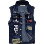 Funmoon - gilet en jean veste en jeans sans manches homme veste col roul le jean patch style nostalgie ...